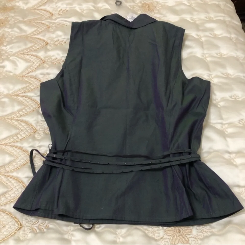 LOFT Ann Taylor Cotton Iridescent Sleeveless Wrap Around Blouse Collared Shirt - Picture 8 of 15